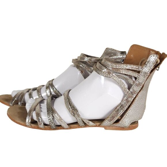 Free People Women's Juliette US7,5 EU38 Silver Metallic Lace Gladiator Sandals - Picture 2 of 14